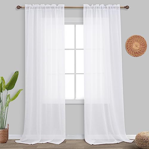 KOUFALL White Sheer Curtains 84 Inches Long 2 Panels,Gauze Cheese Cloth Linen Look Rod Pocket Flowy See Through Curtains for Living Room Bedroom - color: White, size: 52"W x 84"L (Pack of 2)