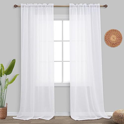 KOUFALL White Sheer Curtains 84 Inches Long 2 Panels,Gauze Cheese Cloth Linen Look Rod Pocket Flowy See Through Curtains for Living Room Bedroom - color: White, size: 52"W x 84"L (Pack of 2)