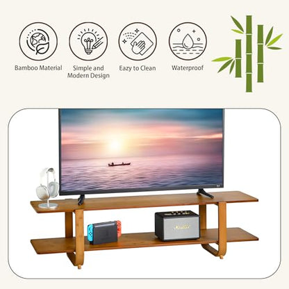 Bamboo TV Stand for TVs up to 65", Media TV Console Table with Storage, Accent Entertainment Center with Shelf, Modern TV Stand for Living Room, Bedroom, 55"(L), Walnut - color: Walnut