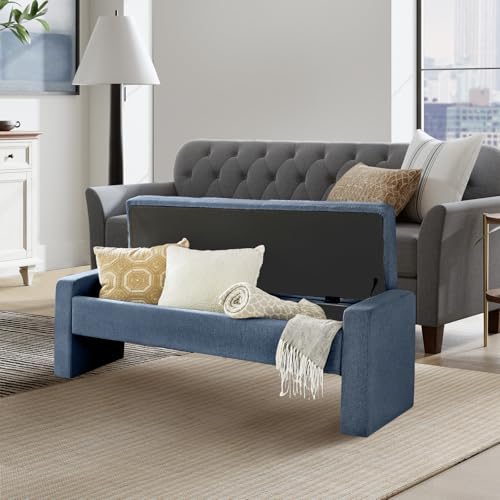 55" Modern Upholstered Storage Bench with Tufted Seat, Fabric Ottoman Bench for Bedroom, Entryway, or Living Room, Soft Close Hinge,Navy - color: Navy
