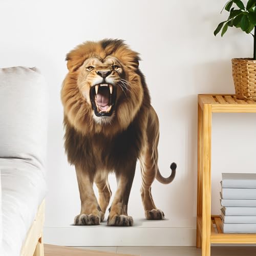Lifelike Lion Animal Wall Decals Peel and Stick 3D Jungle Wild Animal Wall Sticker Tropical Lion Wall Mural Removable Vinyl Wall Decor for Bedroom Living Room Club Party Fun-g3 - color: 01-lion