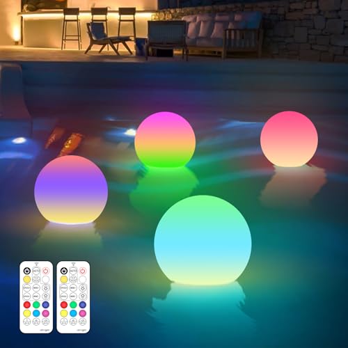LOFTEK Floating Pool Lights, 3-Inch Rechargeable LED Balls, Color Changing Glowing Orb Sphere with Remote, 16 Color Orb Light for Indoor, Outdoor, Pool, Pond, Bathroom, Shower Decor, Gift (4 Pack) - size: 3-inch 4pack