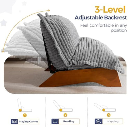 MAXYOYO Adjustable Living Room Chair, 3-Position Bean Bag Chair with Frame | Upholstered Accent Chair with Frame, Removable Cushion, Soft Reclining Lounge for Bedroom, Apartment, Office, Grey - color: Striped Cross Grey