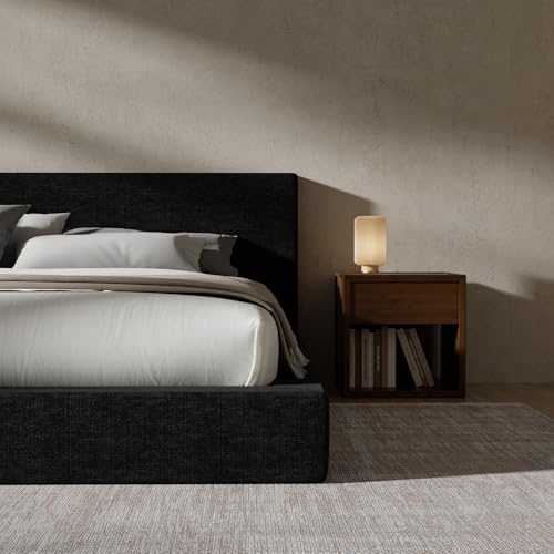 RECCI AirFrame Queen Upholstered Bed Frame with Plush Padded Headboard | Plush Padded Headboard, 360° Soft Foam Surround, Low Profile Cloud Bed Frame, No Box Spring Required, Easy Assembly - color: Onyx Black, size: Queen