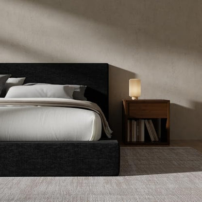 RECCI AirFrame Queen Upholstered Bed Frame with Plush Padded Headboard | Plush Padded Headboard, 360° Soft Foam Surround, Low Profile Cloud Bed Frame, No Box Spring Required, Easy Assembly - color: Onyx Black, size: Queen