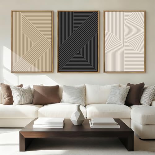 BINCUE Neutral Abstract Wall Art Decor Mid Century Modern Wall Paintings Boho Artwork for Living Room Bedroom Bathroom 16x24 Inch Set of 3 - color: Neutral Geometry, size: 24"L x 16"W