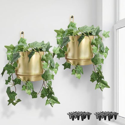 Self-Watering Gold Wall Planters Indoor (5.9 inch) | Metal Wall Vase, Wall Hanging Planter, Wall Plant Holder, Plant Hanger, Hanging Planter, Wall Plant - color: Gold