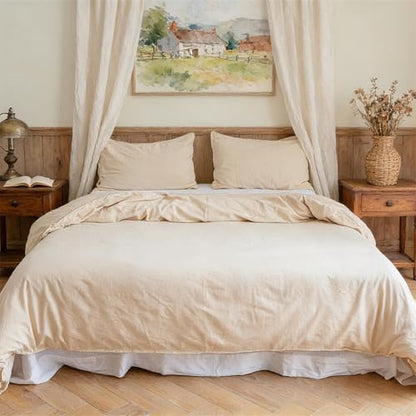 BISELINA French Linen Duvet Cover Set 3pcs with Hidden Zipper Closure Natural Flax Cotton Blend Solid Color Soft Breathable Luxury Farmhouse Bedding -Full Size, Linen/Beige - color: Linen, size: Full