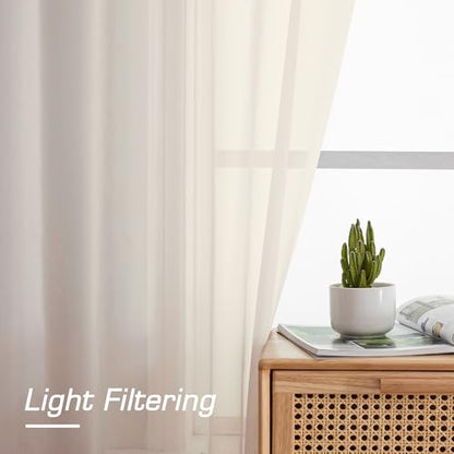 Sheer Curtains 63 inch Length 2 Panels Set, Rod Pocket Voile Fimly Sheer Drapes for Living Room/Bedroom, 2pcs, Each 42" W x 63" L, Cream - color: Cream, size: 42"W x 63"L (Pack of 2)
