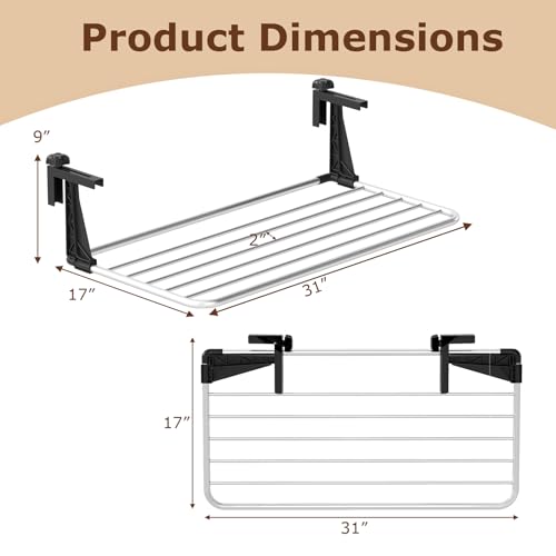 Tangkula Portable Clothes Drying Rack for Indoor & Outdoor Use(Large) | 1.2”-5.1” Adjustable Hook Length for Window sills Radiators Handrails & Guardrails | 2” Hanging Space | Robust Aluminum Frame - size: Large
