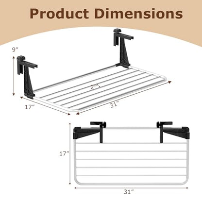 Tangkula Portable Clothes Drying Rack for Indoor & Outdoor Use(Large) | 1.2”-5.1” Adjustable Hook Length for Window sills Radiators Handrails & Guardrails | 2” Hanging Space | Robust Aluminum Frame - size: Large