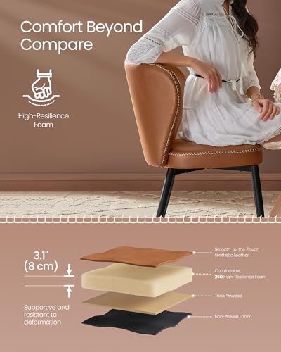 VASAGLE EKHO Collection - Dining Chairs Set of 2, Upholstered Kitchen Chairs, Comfortable Seat, Synthetic Leather with Stitching, Mid-Century Modern, Easy Assembly, Living Room Lounge, Caramel Brown - color: Caramel Brown, size: Set of 2, style: Without S
