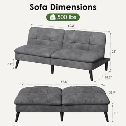 Vongrasig Futon Sofa Bed Velvet Futon Couch with Adjustable Backrest, Small Convertible Folding Sleeper Sofa Bed, Modern Loveseat for Living Room, Bedroom and Small Space, Gray - color: Grey