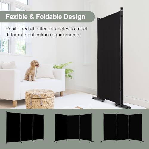 Room Divider 3 Panel Folding Privacy Screen, Round Pad Design Wall Divider | 71''Hx102''W, UV Protection Fabric, Wobble-free Metal Frame, Large 3 Panel Partition Room Dividers, Indoor Window Blackout - color: Black