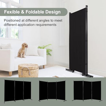 Room Divider 3 Panel Folding Privacy Screen, Round Pad Design Wall Divider | 71''Hx102''W, UV Protection Fabric, Wobble-free Metal Frame, Large 3 Panel Partition Room Dividers, Indoor Window Blackout - color: Black