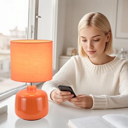 Oslo Small Ceramic Table Lamp for Living Room and Bedroom,Modern Kids Night Table Lamp,Φ7.09×H13.39IN,Bulb Excluded,Orange - color: Orange