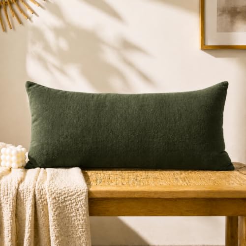 JoraLion Chenille Lumbar Pillow Covers 12X24 inch Moss Green | Solid Dyed Decorative Throw Pillow Covers, Plain Farmhouse Soft Chenille Cushion Case for Couch Sofa Bed Room, Pack of 1 - color: Moss Green, size: 24" x 12" (Pack of 1)