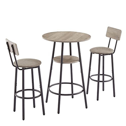 KIVENJAJA 3-Piece Bar Table Set for 2, Small 2-Tier Round Bistro Pub Dining Table & PU Upholstered Stools with Backrest, Counter Height Table and Chairs Set for Kitchen Small Space, Grey - color: Grey
