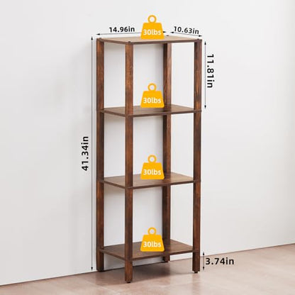 YUFAM 4-Tier Tall Slim Bookshelf, Small Bookcase for Small Spaces, Brown - color: Brown, size: 4-Tier