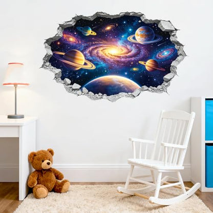 Hole in Wall Universe Wall Decals, Wall Stickers Decor | 2 Sheets 11.8"x37.8" Vinyl Removable Peel and Stick Murals, Plant Decor for Bedroom, Bathroom, Office, Classroom & Home - style: Hole in Wall Universe