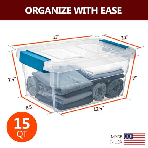 Tribello Clear Plastic Storage Bins with Lids Stackable Storage Bins (15 Quart)