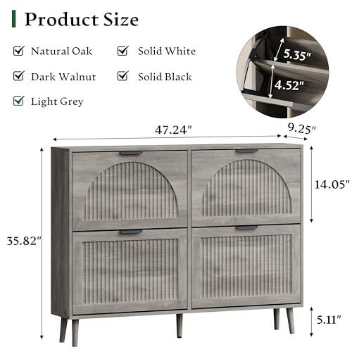 Xixini Shoe Storage Cabinet with 4 Flip Drawers, 36" Tall Narrow Wood Fluted Shoe Organizer for Entryway, Freestanding Wooden Hidden Slim Shoe Rack for Front Door Entrance, Hallway, Foyer, Light Grey - color: Light Grey, size: 4 Flip Drawers