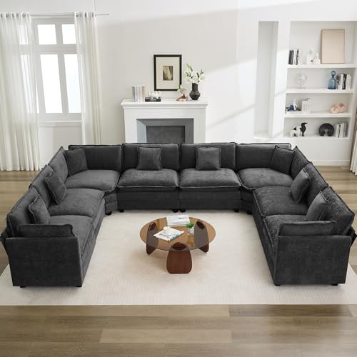 147'' Oversized U Shaped Couch, Modular Sofa for Living Room, Dark Grey | Cloud Deep Seat Oversized U Shaped Sectional, Upholstered Chenille Modular Couches for Living Room, Large 8 Seats Corner Sofa - color: Dark Grey, size: 147'' Oversized U Shape