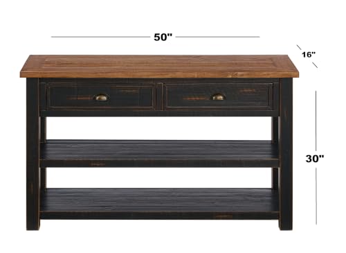Martin Svensson Home Monterey Solid Wood Sofa Console Table, Black & Honey | Farmhouse Style, Pine Wood, Two Drawers, Two Open Shelves for Storage - color: Black and Honey