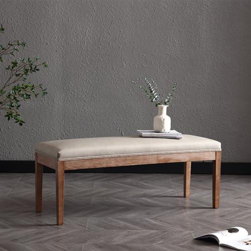 PU Leather Dining Bench Upholstered Entryway Bench Farmhouse Shoe Bench Seat Ottoman for Hallway Living Room Bedroom End of Bed Dining Room Kitchen, 45.5" Long, Gray - color: Pu Leather, Gray