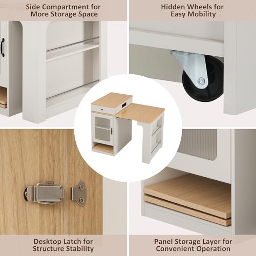 59.5" Kitchen Island with Extendable Dining Table, Kitchen Storage Table with Double-Sided Storage & 2 Drawers, Power Outlet, Side Open Shelves, for Dining Room (White3) - color: White3