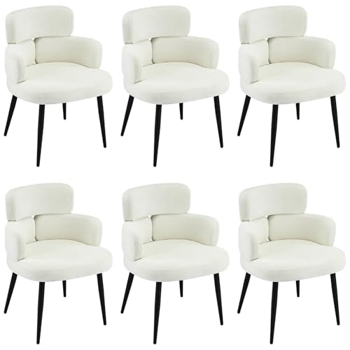 Accent Dining Chair with Arms,Set of 6 Modern Upholstered Side Chair with Soft Fabric Black Metal Legs, Comfy Spacious Seat & Back for Dining Room/Living Room/Bedroom, Beige - color: Beige, size: Set of 6
