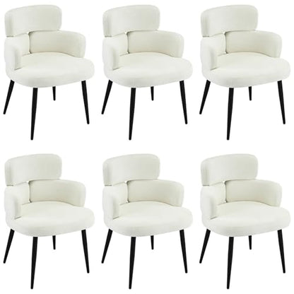 Accent Dining Chair with Arms,Set of 6 Modern Upholstered Side Chair with Soft Fabric Black Metal Legs, Comfy Spacious Seat & Back for Dining Room/Living Room/Bedroom, Beige - color: Beige, size: Set of 6