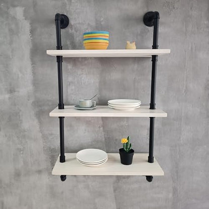 HDDFER White Floating Shelves 24 inch Pipe Wall Shelves Bathroom Shelves Over Toilet with Wood Planks Industrial Pipe Floating Shelves Farmhouse Bathroom Pipe Shelves Wall Mounted - color: White, size: 3Tier24in