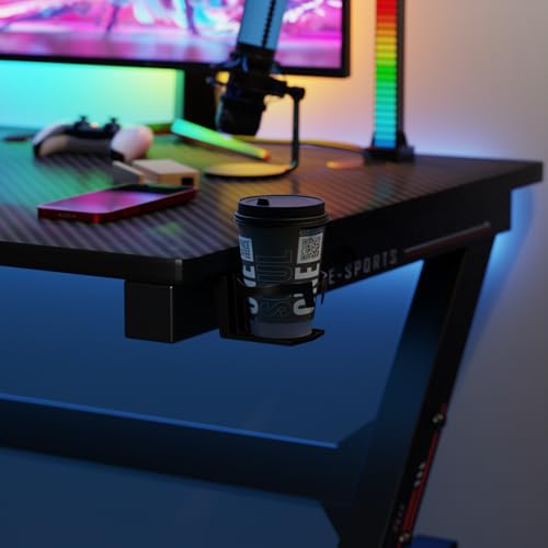 BestOffice | 47" Gaming Desk | Black & Red | Carbon Fiber Textured Computer Desk | Sturdy Steel Frame,Cup Holder, Headphone Hook, Cable Management Holes, Adjustable Leg Pads | for Gamers,Home,Office - color: Black&red, size: 47 Inch R Shaped