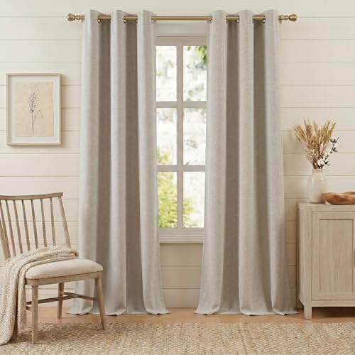 100% Blackout Linen Curtains for Bedroom,Beige Blackout Curtains 84 Inch Length 2 Panels Set,Textured Farmhouse Window Curtains for Living Room,Grommet Room Darkening Curtains & Drapes,42" W x 84" L - color: Beige Linen, size: 42"W x 84"L (Pack of 2)