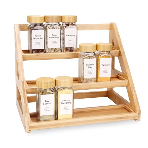Spice Rack, Spice Organizer -3 Tier Bamboo Spice Racks, Solution for Spice Storage in Kitchens, Countertops，Storage Rooms and Other Places - size: Medium