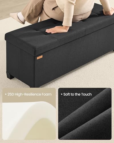 SONGMICS Storage Ottoman Bench with Legs, Folding Ottoman Foot Rest with Flipping Lid, Bench with Storage, for Living Room, Bedroom, Entryway, Linen-Look Fabric, 43.3 Inches, Ink Black ULSF079BH01 - color: Ink Black, style: with Flipping Lid