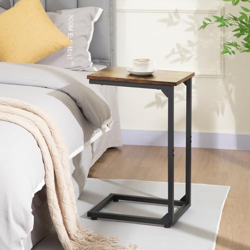 AMHANCIBLE C Shaped End Table Set of 2, Couch Side Table that Slide Under | TV Trays for Eating on Couch, Narrow Small Space Side Tables for Living Room Bedroom, Rustic Brown - color: Rustic Brown