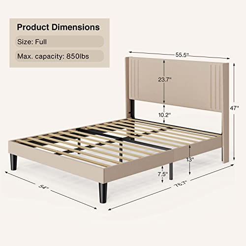 Gizoon Full Bed Frame with Wingback Headboard, Upholstered Platform Bed | Bed Frame with Padded Headboard,Wooden Slats, Noise-Free, No Box Spring Needed, Easy Assembly,Beige - color: Beige, size: Full