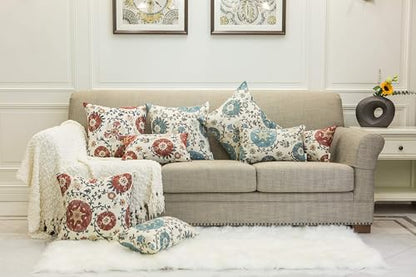 Pack of 2 Jacquard Circle Floral Throw Pillow Covers, Cream Red | Rectangle, Oblong Pillow Cases, For 12X20 Inserts - color: 12x20 Red