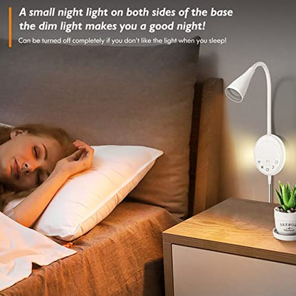 SANKEDOU LED Wall Mounted Reading Light, Book Light for Reading in Bed with Touch Control, 5 Dimmable, USB Output, Night Light & Timers Function, Flexible Gooseneck Headboard Bed Lights (White) - color: White