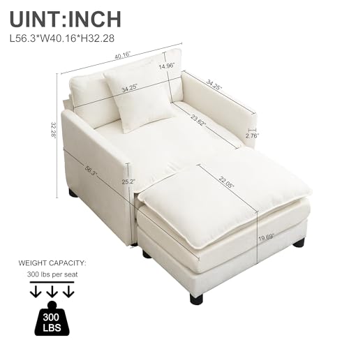 Button-Tufted Chaise Lounge Indoor, Velvet Chaise Lounge Chair with Legs & Toss Pillow, Armless Rolled Backrest Leisure Sofa Recliner For Living Room Bedroom (White-56.3"- Single Seat & Ottoman) - color: White Corduroy With Ottoman