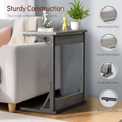 Tatub 24" TV Tray Table Set of 4, Folding C Shaped End Table, Small Sofa Side Laptop Desk for Living Room, Bedroom, Ivory White - color: Ivory White, style: 4PK