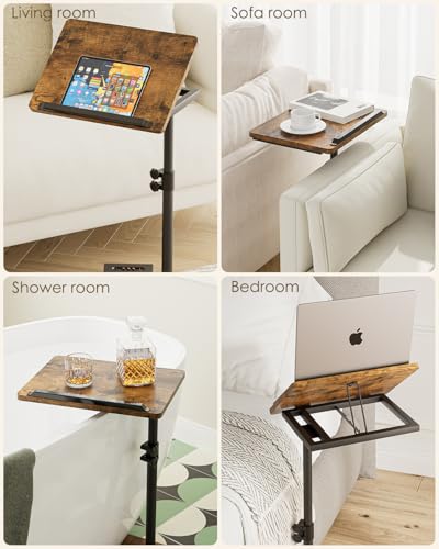 Masupu Sofa Arm Tray Table - 360° Swivel Height Adjustable End Table, Small Snack Side Table for Couch, C Shaped Table for Bed, Chair or TV Tray Table(Rustic Brown, Angle Adjustable) - color: Rustic Brown-angle Adjustable