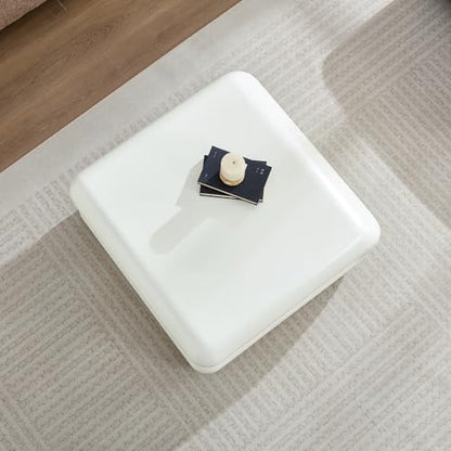 White Squishy Coffee Table, Fiberglass Modern Accent Table for Living Room, Stylish Ottoman-Like Center Furniture with Durable Build, No Assembly Required (31.5'' Beige) - color: 31.5'' Beige