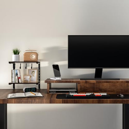 Clamp-On Desk Organizer Shelf, 13 inch Adjustable Height and Versatile Hook, Above or Below Desk 2-Tier Shelving, Shelving for Table Accessories, Gaming Devices, and More