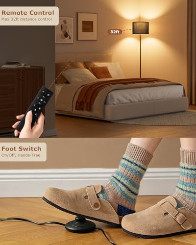Dimmable Floor Lamp for Living Room with Remote, 9W 900LM LED Bulb Included, Black Shade Black Pole - color: black & soft black