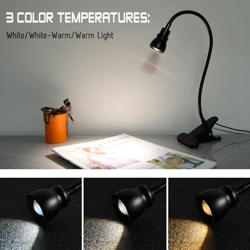 Zoomable Clip on Light, Clamp Reading Light for Dorm Bed Headboard, Dimmable Spotlight with 3 Color Temperature Options, 10 Dimmable Brightness Levels, Adjustable Beam Angle - color: Black