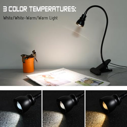Zoomable Clip on Light, Clamp Reading Light for Dorm Bed Headboard, Dimmable Spotlight with 3 Color Temperature Options, 10 Dimmable Brightness Levels, Adjustable Beam Angle - color: Black