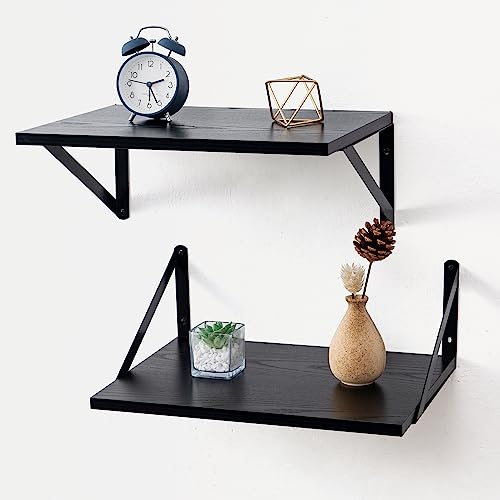 Deep Floating Shelves for Wall, 16W x 12D Black Floating Shelves Set of 2, 12 Inch Deep Large Wall Mounted Shelves for Living Room Bedroom Bathroom - color: Black, size: 16W x 12D